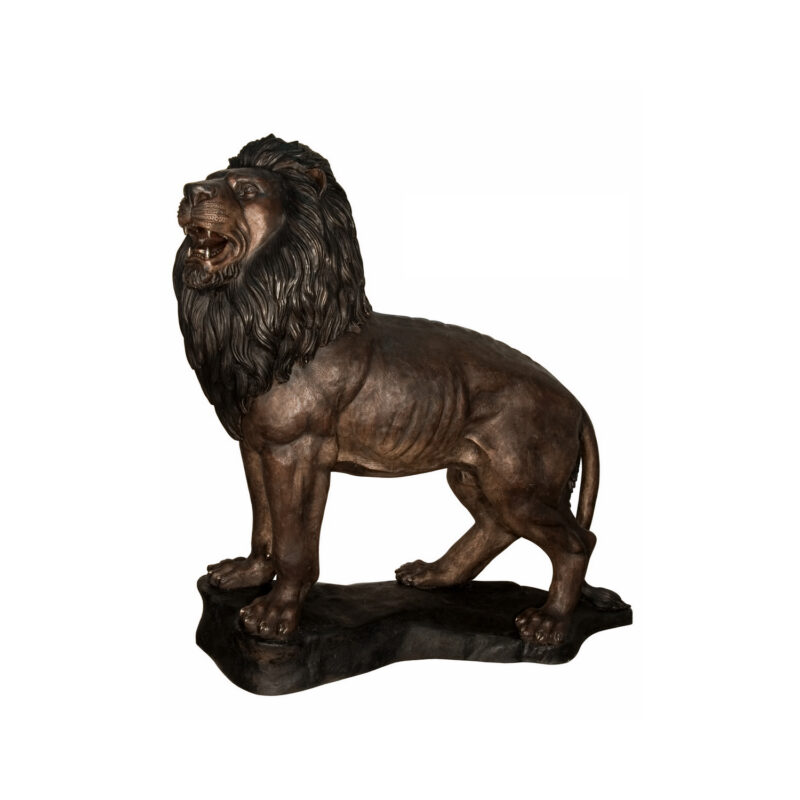 SRB096001 Bronze Standing Lion on Base Sculpture by Metropolitan Galleries Inc Left