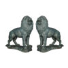 Bronze Standing Lions atop Base Sculpture Pair