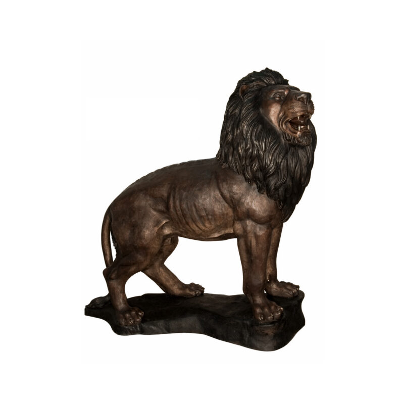 SRB096002 Bronze Standing Lion on Base Sculpture by Metropolitan Galleries Inc Right