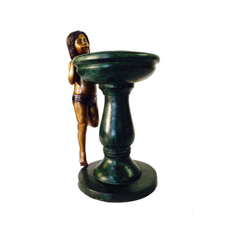 SRB46393 Bronze GIrl at Birdbath Fountain Sculpture by Metropolitan Galleries Inc