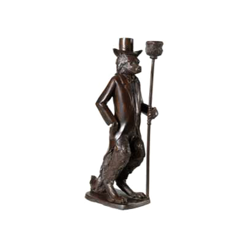 SRB54003 Bronze Gentleman Fox with Tophat Candleholder Sculpture by Metropolitan Galleries Inc