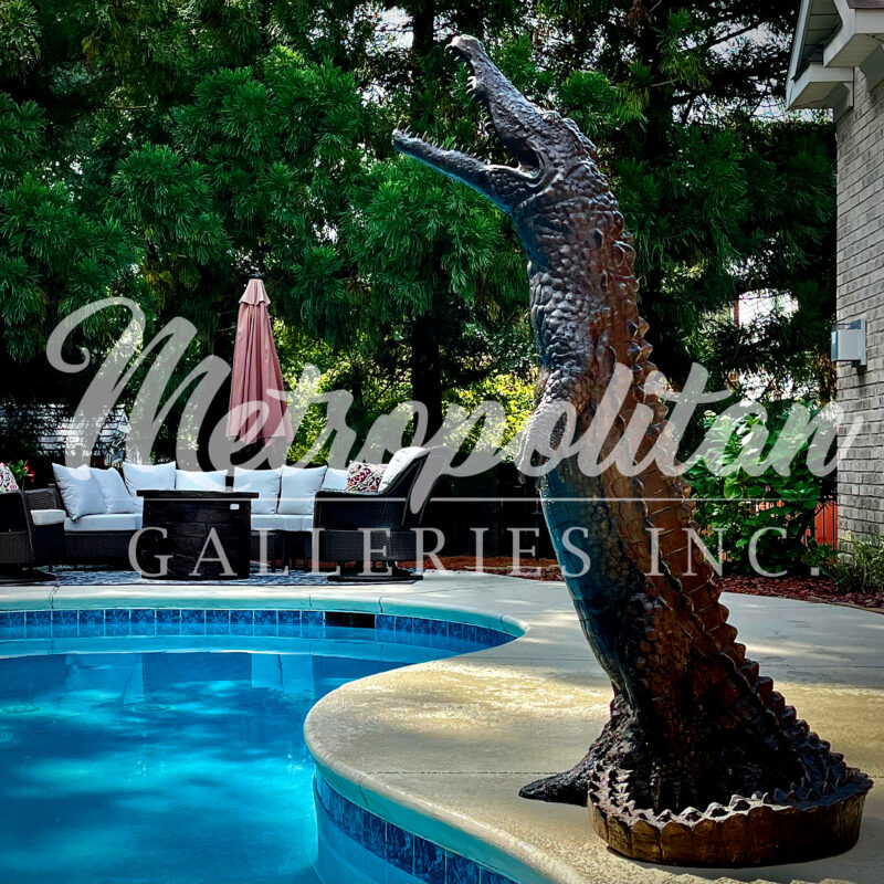 SRB707085 Bronze Standing Crocodile Fountain Sculpture aka Carlos by Metropolitan Galleries Inc Vignette WM