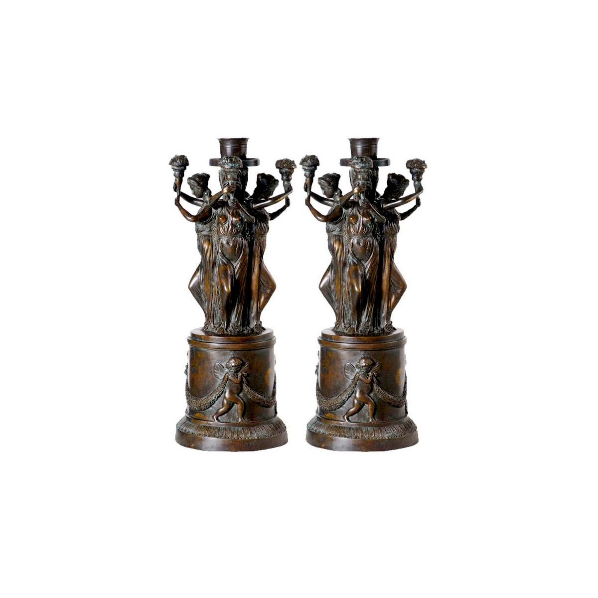 9135/ Antique Pair ART NOUVEAU Brass Candlesticks ~ Deco 