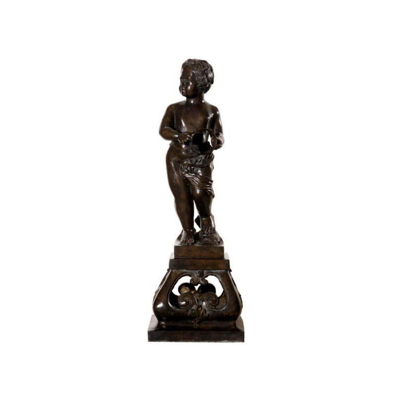 SRB992124 Bronze Boy with Tambourine Sculpture by Metropolitan Galleries Inc