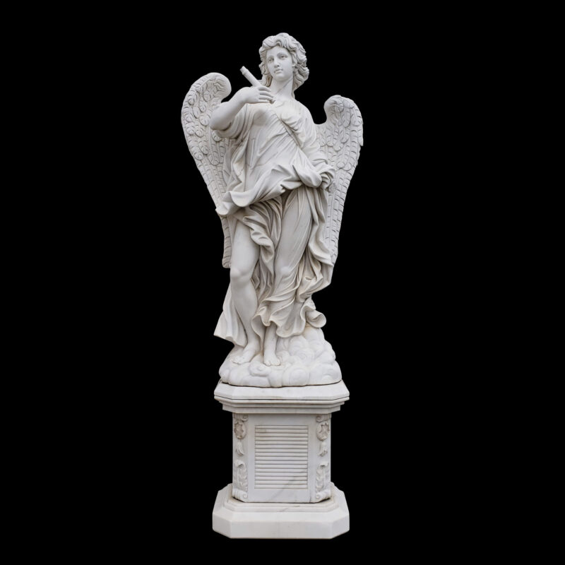 JBS360-A Marble Saint Angelos Angel atop Base Sculpture by Metropolitan Galleries Inc