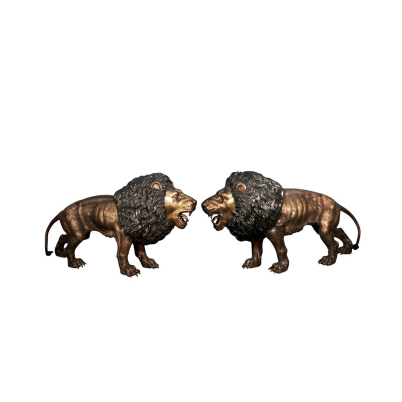 SRB056095L&R Bronze Large Standing Lions Sculpture Set by Metropolitan Galleries Inc.