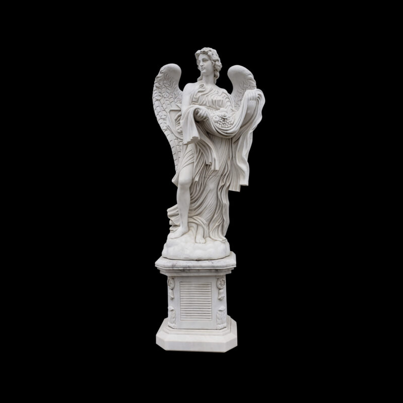 JBS360-B Marble Saint Angelos Angel atop Base Sculpture by Metropolitan Galleries Inc