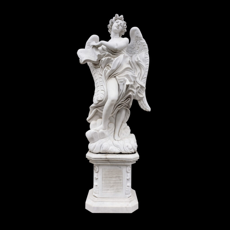 JBS360-C Marble Saint Angelos Angel atop Base Sculpture by Metropolitan Galleries Inc