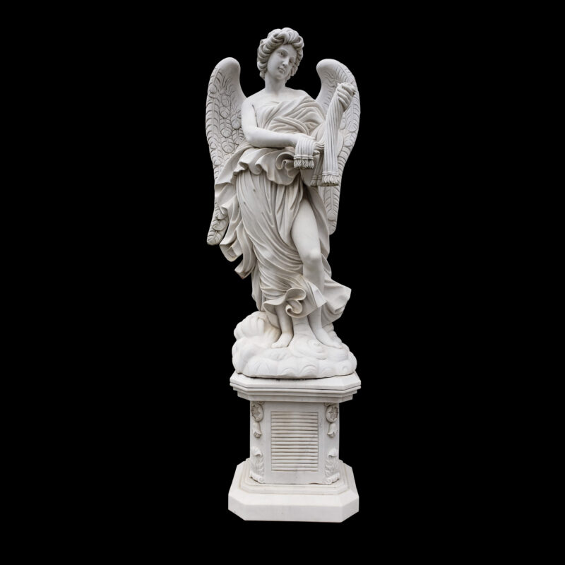 JBS360-D Marble Saint Angelos Angel atop Base Sculpture by Metropolitan Galleries Inc