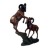 Bronze Two Rams on Rock Sculpture