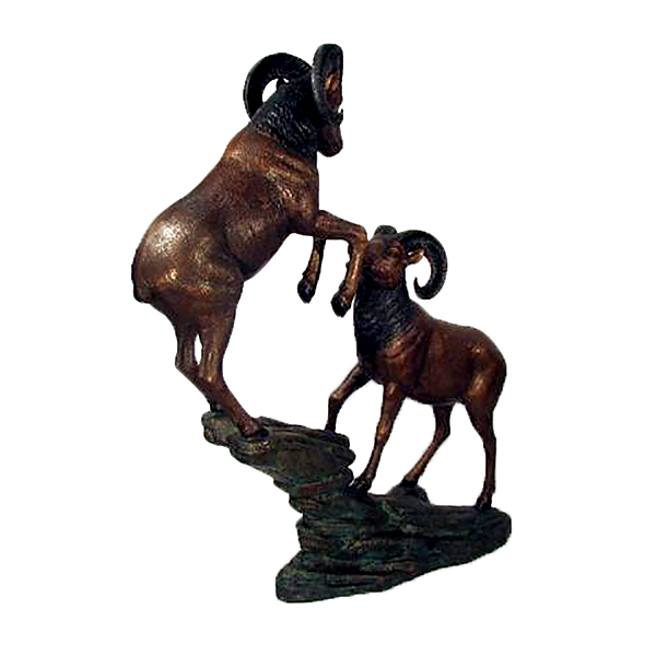 SRB49602 Bronze Two Rams on Rock Sculpture by Metropolitan Galleries Inc