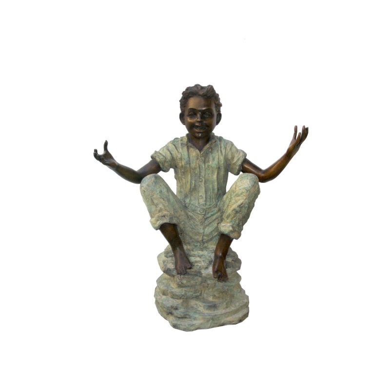 SRB705072 Bronze Sitting Boy with Arms Out Sculpture by Metropolitan Galleries Inc