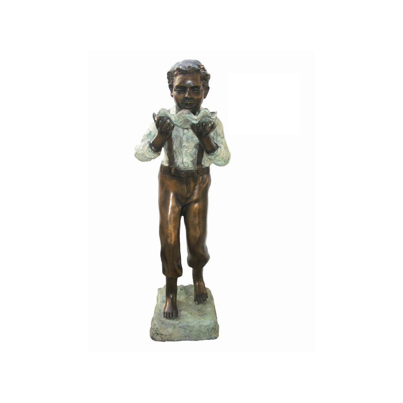 SRB705081 Bronze Boy holding Shell Sculpture by Metropolitan Galleries Inc