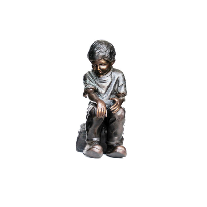 SRB705088 Bronze Boy Sitting on Rock Sculpture by Metropolitan Galleries Inc