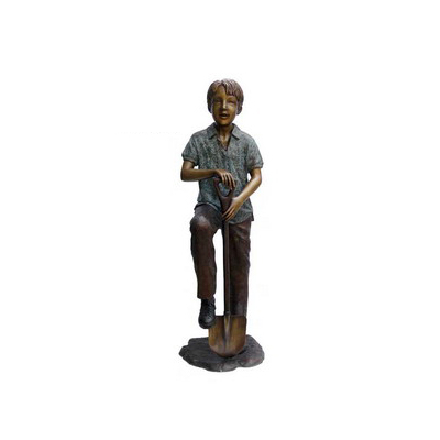 SRB705769 Bronze Gardener Boy with Shovel Sculpture by Metropolitan Galleries Inc