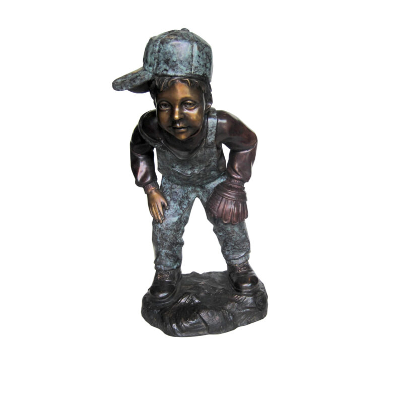 SRB707201 Bronze Little Boy Baseball Catcher Sculpture by Metropolitan Galleries Inc