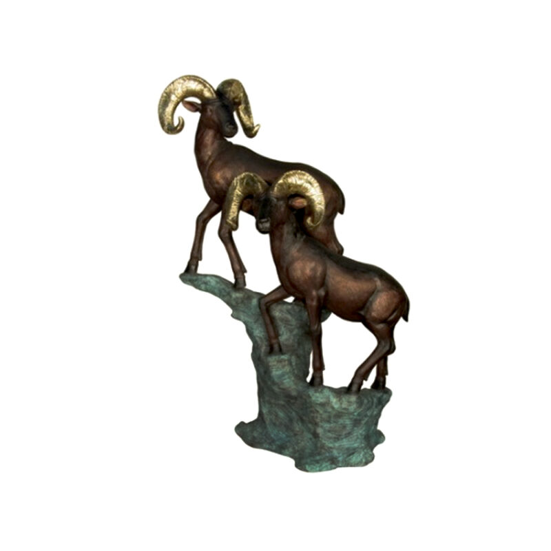 SRB058510 Bronze Two Rams on Rock Sculpture by Metropolitan Galleries Inc