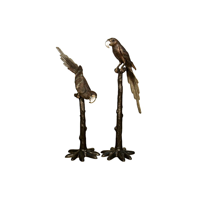 SRB028390 Bronze Parrots on Perch Sculpture Set by Metropolitan Galleries Inc