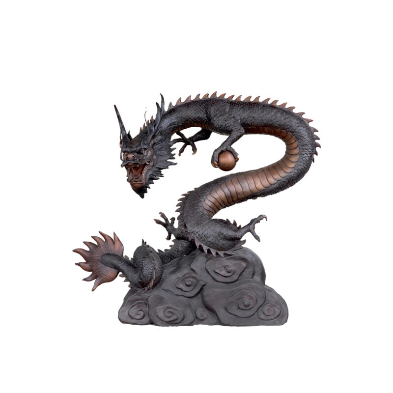 SRB047164 Bronze Large Dragon with Ball Fountain Sculpture by Metropolitan Galleries Inc