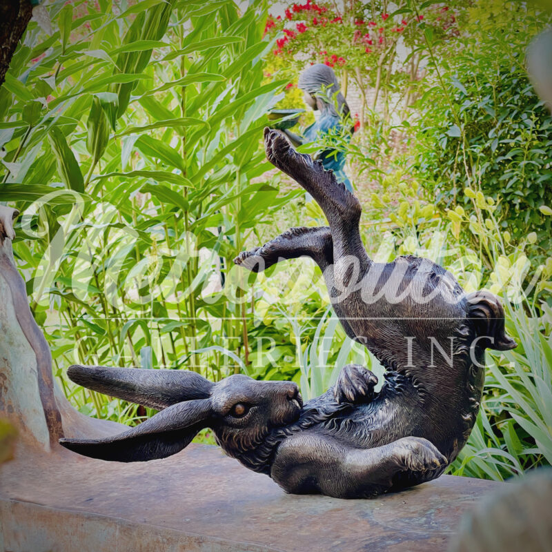 SRB41285 Bronze Tumbling Bunny Rabbit Sculpture by Metropolitan Galleries Inc Vignette WM