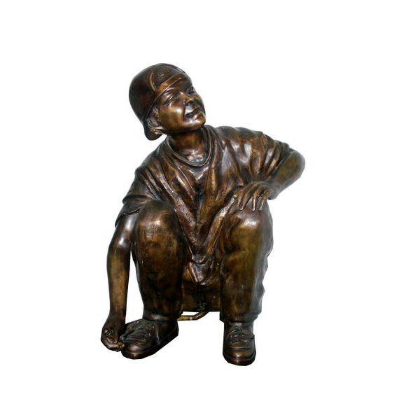 SRB704891 Bronze Prankster Boy Kneeling with Hose Fountain Sculpture by Metropolitan Galleries Inc