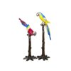 Bronze Colorful Parrots on Perch Sculpture Set