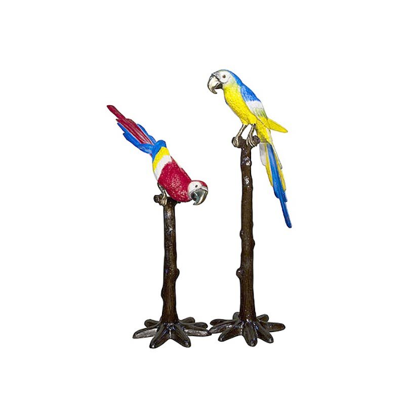 SRB028390C Bronze Colorful Parrots on Perch Sculpture Set by Metropolitan Galleries Inc