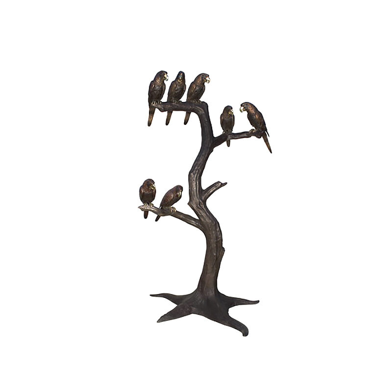 SRB057884 Bronze Seven Parrots in Tree Sculpture by Metropolitan Galleries Inc