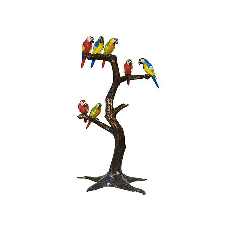 SRB057884C Bronze Seven Colorful Parrots in Tree Sculpture by Metropolitan Galleries Inc