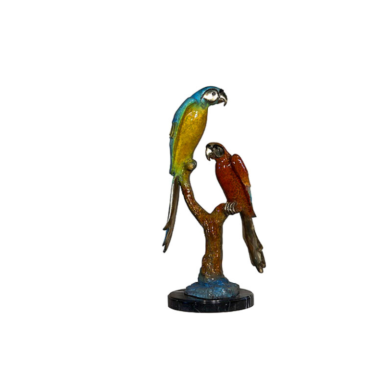 SRB088015C Bronze Two Colorful Parrots Sculpture on Marble Base by Metropolitan Galleries Inc