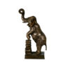 Bronze Elephant atop Stack of Books Sculpture