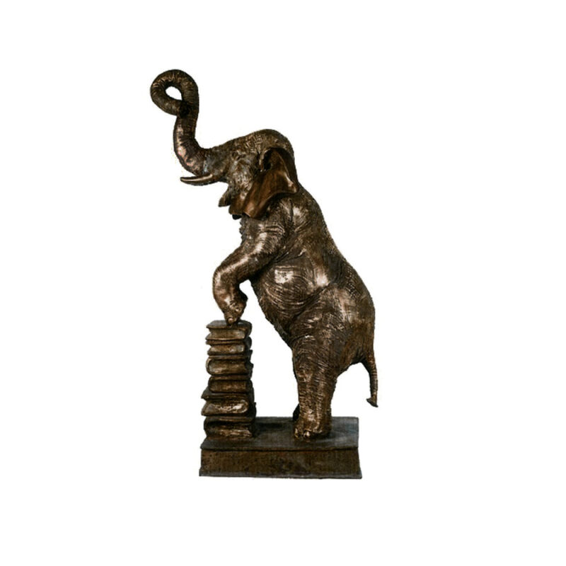 SRB54239 Bronze Elephant atop Stack of Books Sculpture by Metropolitan Galleries Inc
