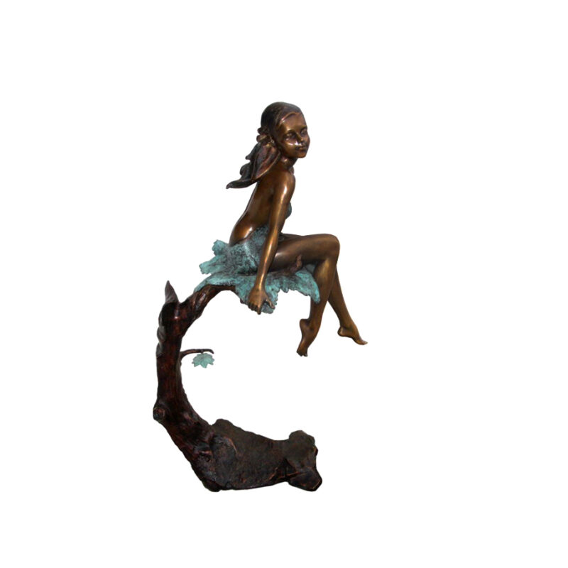 SRB706471 Bronze Girl sitting in Tree Sculpture by Metropolitan Galleries Inc