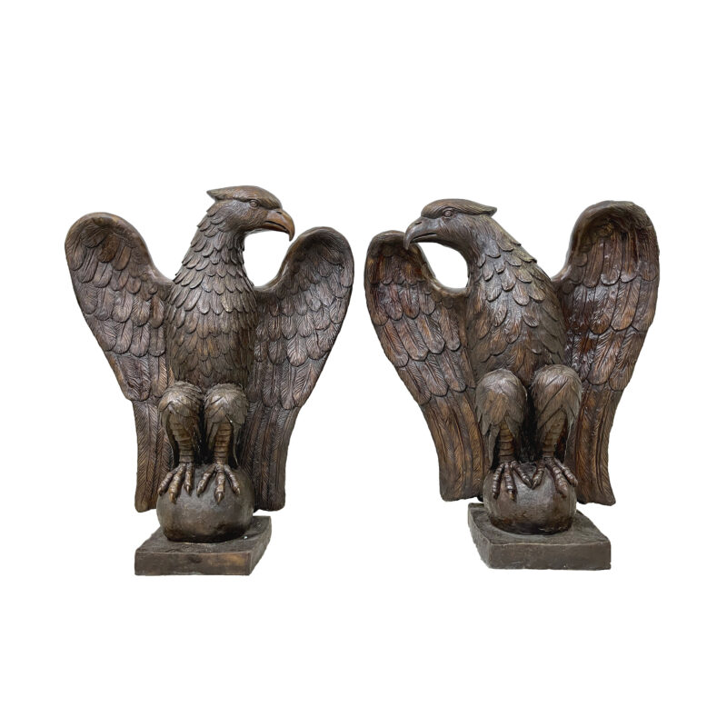 SRB707496 Bronze Eagle on Ball Sculpture Left & Right Pair by Metropolitan Galleries Inc