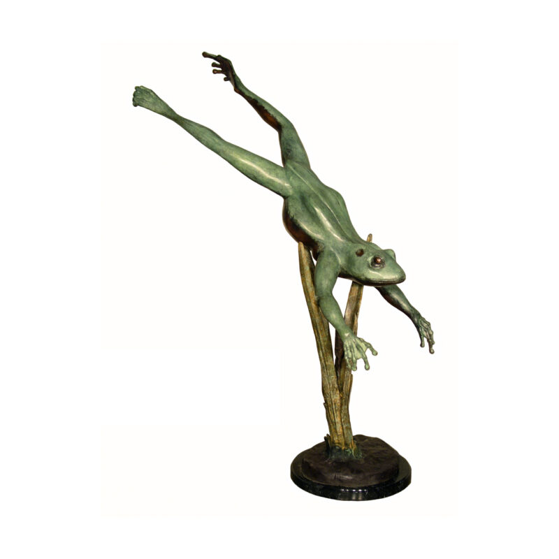 SRB050532 Bronze Diving Frog Sculpture on Marble Base by Metropolitan Galleries Inc