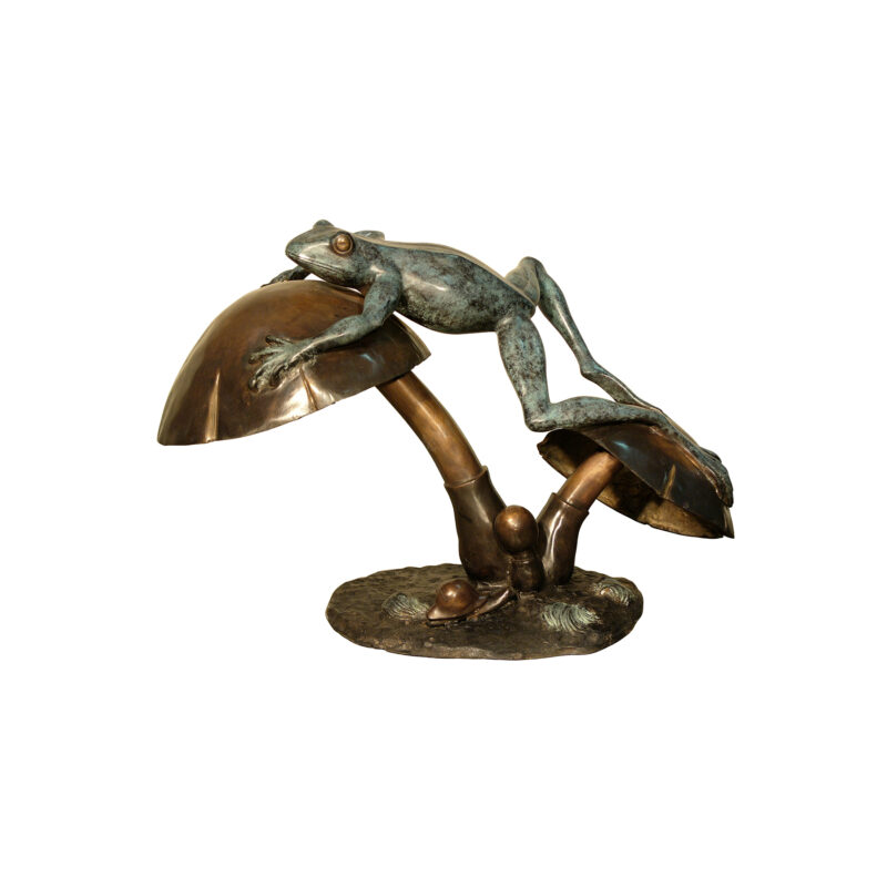 SRB050546 Bronze Frog on Two Mushrooms Sculpture by Metropolitan Galleries Inc