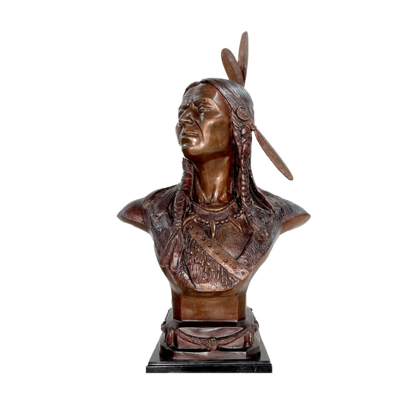 SRB058432 Bronze Indian Bust Sculpture on Marble Base by Metropolitan Galleries Inc