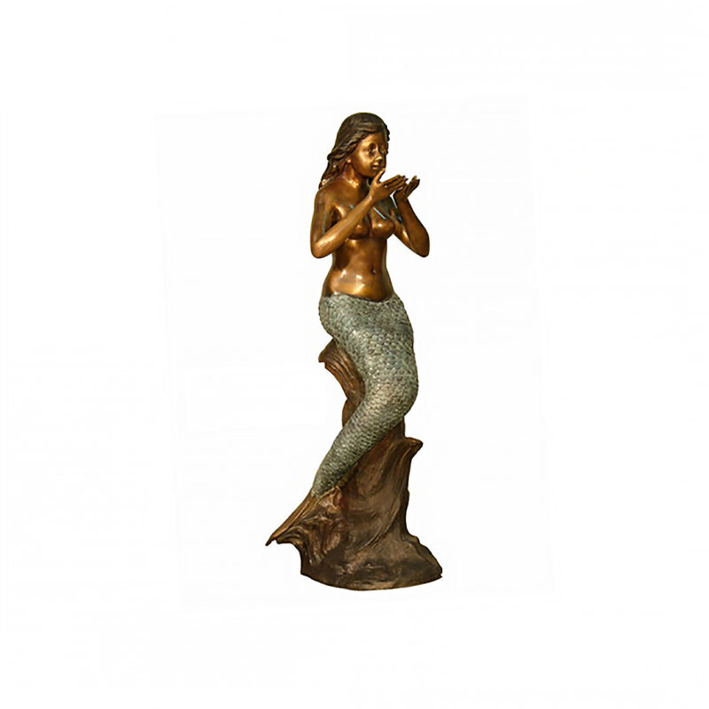 SRB094064 Bronze Mermaid holding Hands Out Fountain Sculpture by Metropolitan Galleries Inc