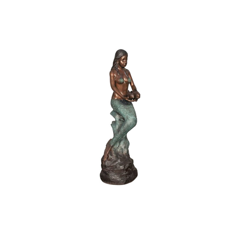 SRB094067 Bronze Mermaid holding Fish Fountain Sculpture by Metropolitan Galleries Inc