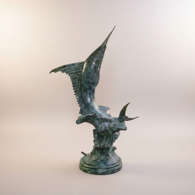 SRB705251 Bronze Sailfish on Wave Fountain Sculpture by Metropolitan Galleries Inc.