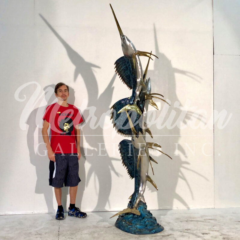 SRB070195C Bronze Sailfish Trio Fountain Sculpture in Color Finish by Metropolitan Galleries Inc SCALE 2