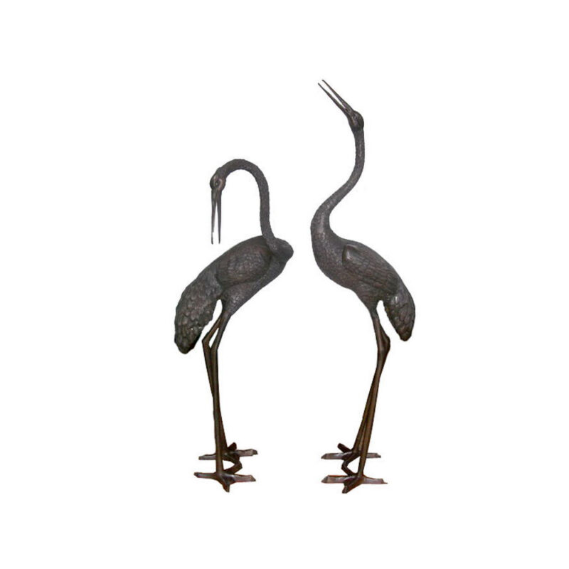 SRB703650A&B Bronze Standing Crane Sculpture Set by Metropolitan Galleries Inc