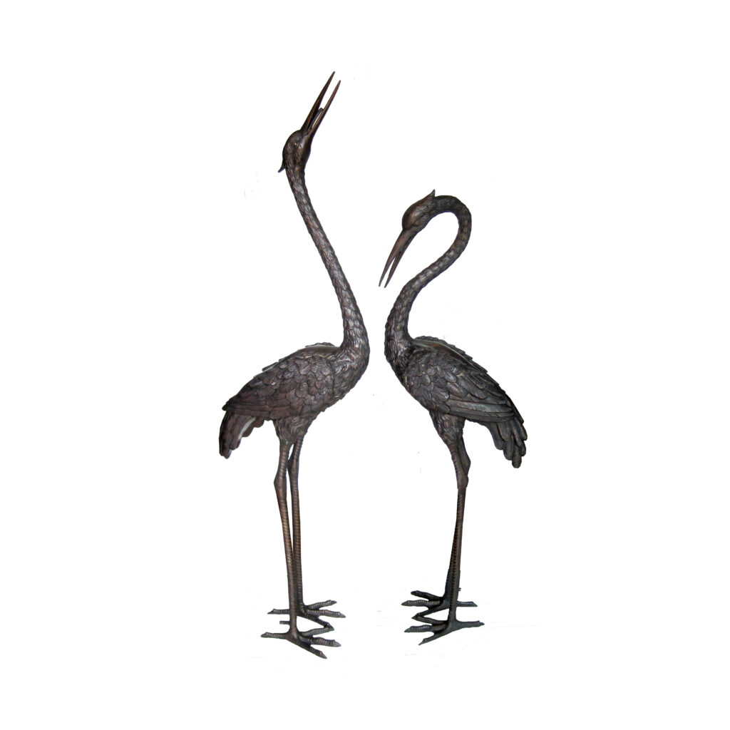 Bronze Crane Fountain Sculpture Set Metropolitan Galleries Inc.