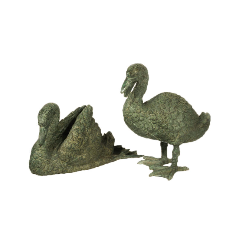 SRB019620A&B Bronze Sitting & Standing Duck Sculpture Set by Metropolitan Galleries Inc