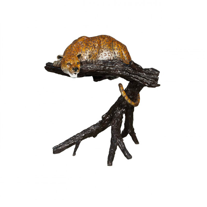 SRB019645C Bronze Leopard in Tree Sculpture in Color Epoxy Finish by Metropolitan Galleries Inc