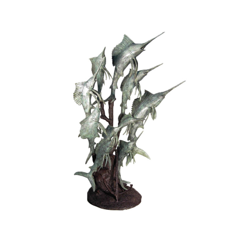 SRB028930 Bronze Ten Sailfish Fountain Sculpture by Metropolitan Galleries Inc