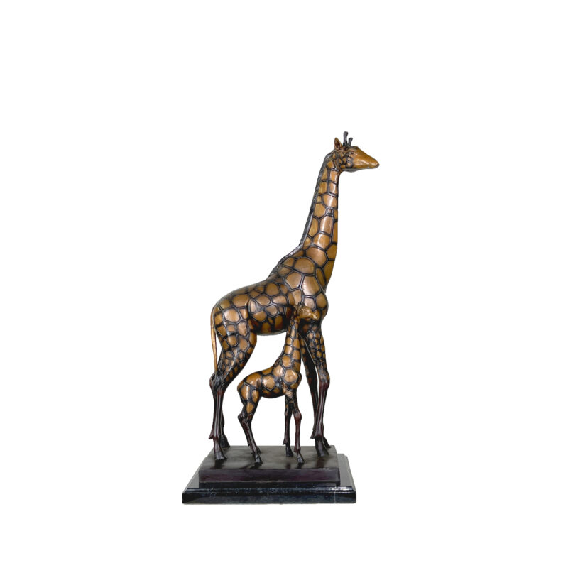 SRB058556 Bronze Giraffe & Calf Table-top Sculpture on Marble Base by Metropolitan Galleries Inc