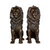 Bronze Giant Sitting Lions Sculpture Pair