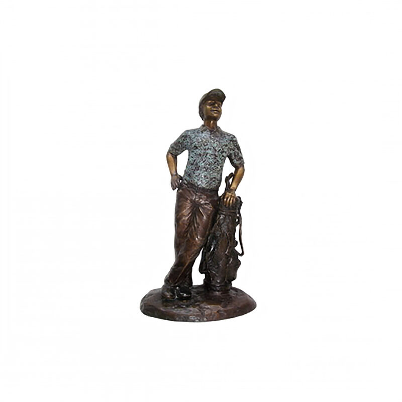 SRB706045 Bronze Male Golfer leaning on Golf Clubs Sculpture by Metropolitan Galleries Inc.