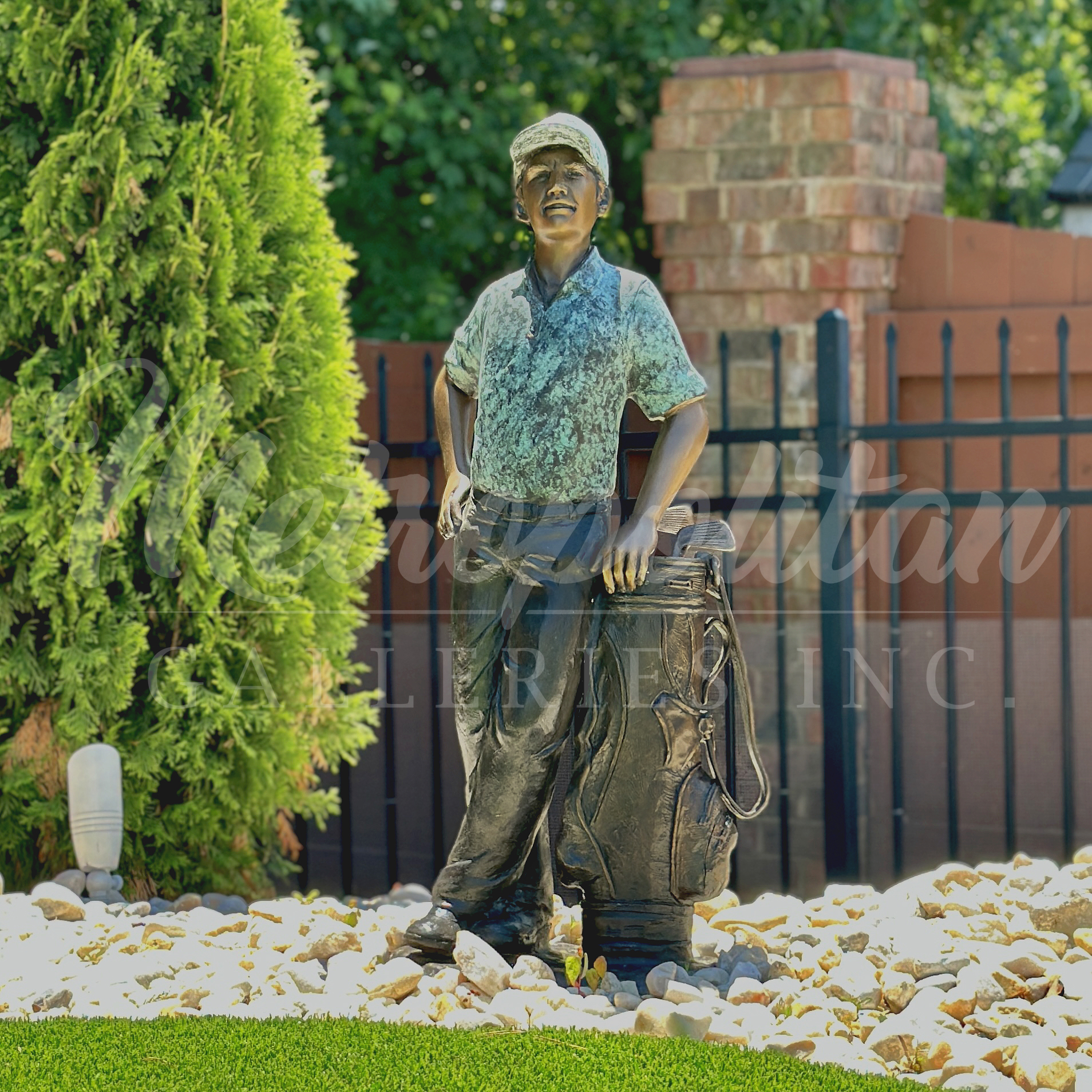 Bronze Standing Male Golfer with Golf Clubs Sculpture